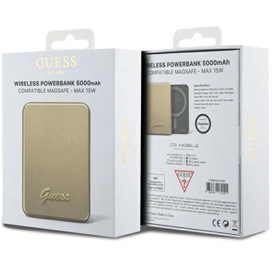 Guess MagSafe Metal Script Logo induction power bank 15W 5000mAh - gold