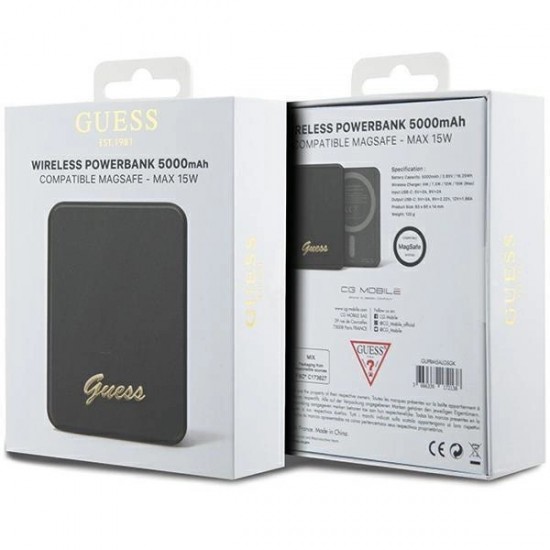 Guess MagSafe Metal Script Logo induction power bank 15W 5000mAh - black
