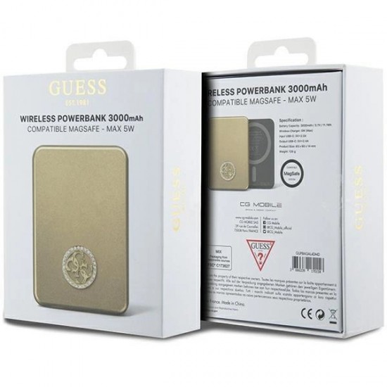 Guess MagSafe 4G Strassed Metal Logo induction power bank 5W 3000mAh - gold