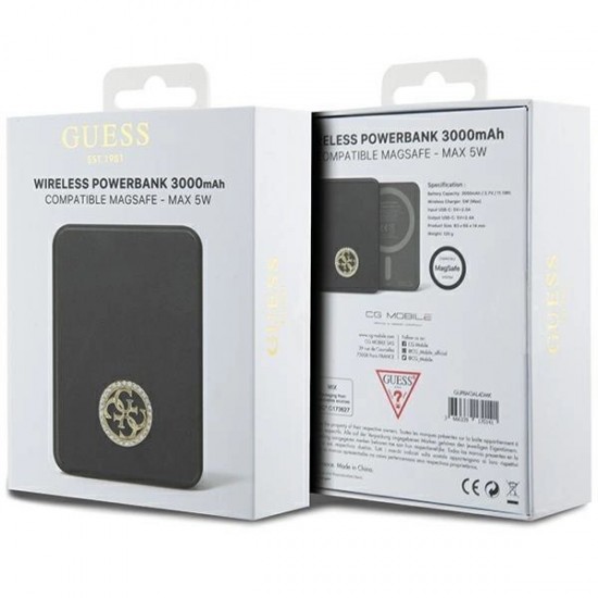 Guess MagSafe 4G Strassed Metal Logo induction power bank 5W 3000mAh - black