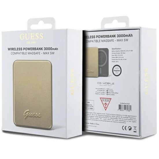 Guess MagSafe Metal Script Logo induction power bank 5W 3000mAh - gold