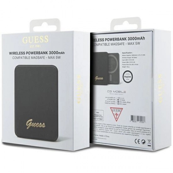 Guess MagSafe Metal Script Logo induction power bank 5W 3000mAh - black