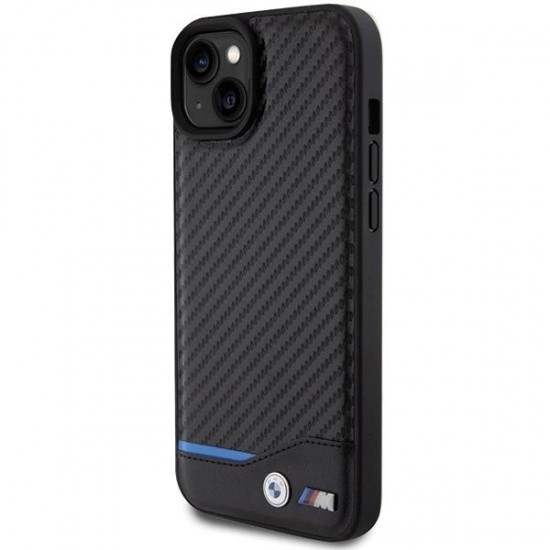 BMW Leather Carbon case for iPhone 15 Plus - black