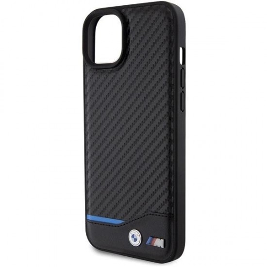 BMW Leather Carbon case for iPhone 15 Plus - black