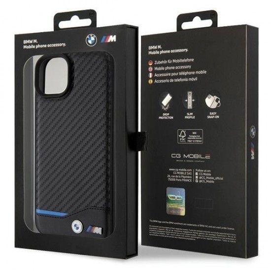 BMW Leather Carbon case for iPhone 15 Plus - black