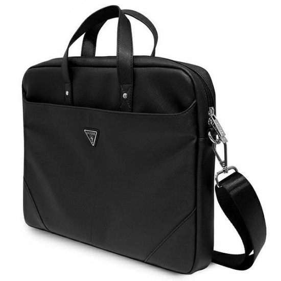 Guess Saffiano Triangle Logo bag for a 16'' laptop - black