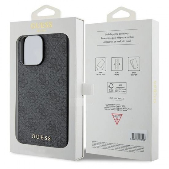 Guess 4G Metal Gold Logo iPhone 15 Pro Max Case - Gray