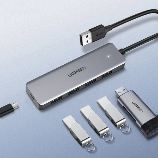 Ugreen USB HUB - 4x USB 3.2 Gen 1 with micro USB power port gray (CM219 50985)