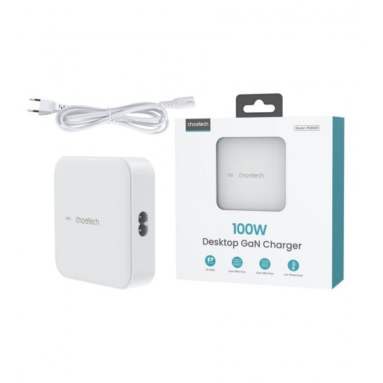 Choetech PD8008 100W GaN fast charger 2x USB-A / 2x USB-C - white