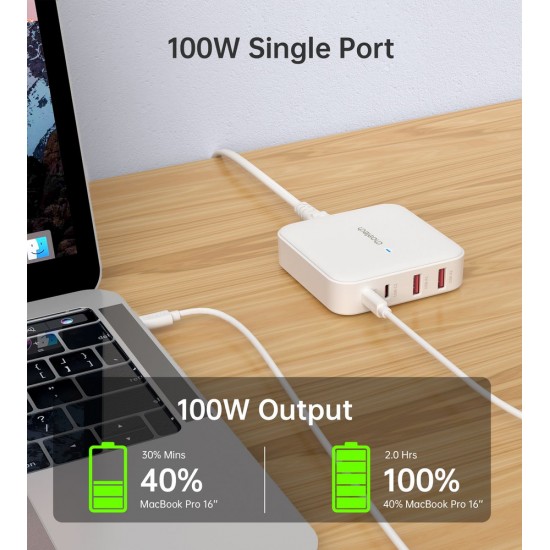 Choetech PD8008 100W GaN fast charger 2x USB-A / 2x USB-C - white