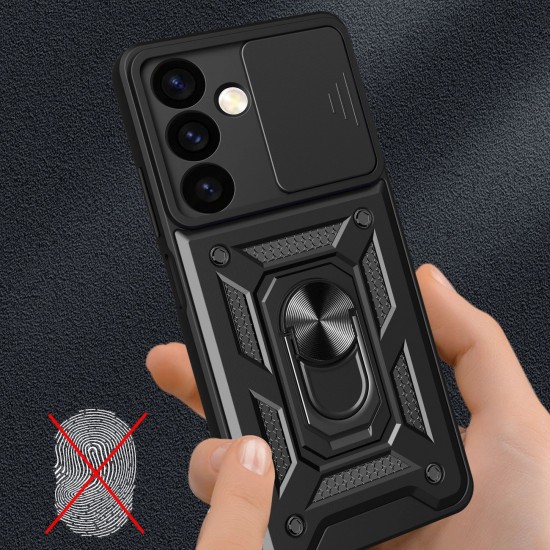 Hybrid Armor Camshield armored case for Samsung Galaxy S24+ with camera cover - black