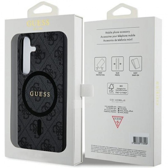 Guess 4G Collection Leather Metal Logo MagSafe Case for Samsung Galaxy S24 - Black