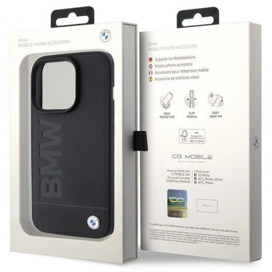 BMW Leather Hot Stamp iPhone 15 Pro Max Case - Black
