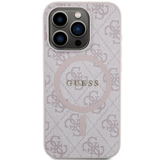 Guess 4G Collection Leather Metal Logo MagSafe Case for iPhone 14 Pro Max - Pink