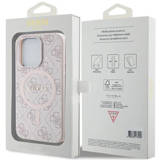 Guess 4G Collection Leather Metal Logo MagSafe Case for iPhone 14 Pro Max - Pink