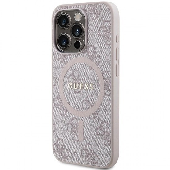 Guess 4G Collection Leather Metal Logo MagSafe Case for iPhone 15 Pro Max - Pink