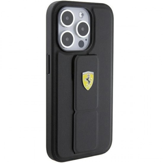 Ferrari Grip Stand Metal Logo case for iPhone 15 Pro - black