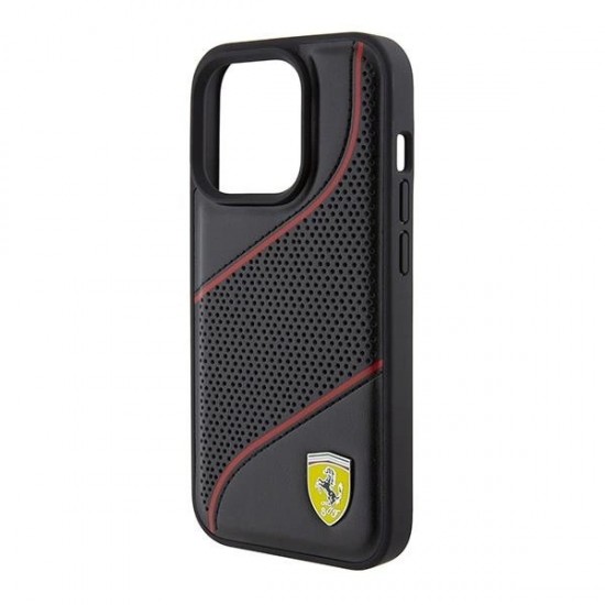 Ferrari Perforated Waves Metal Logo case for iPhone 15 Pro - black