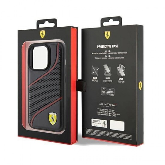 Ferrari Perforated Waves Metal Logo case for iPhone 15 Pro - black