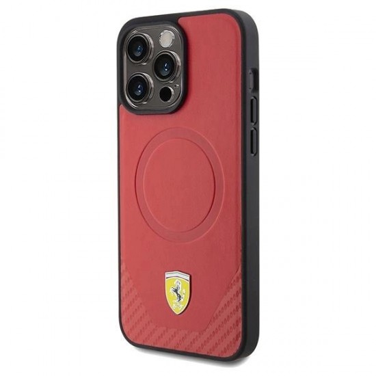 Ferrari Carbon Metal Logo MagSafe case for iPhone 15 Pro - red