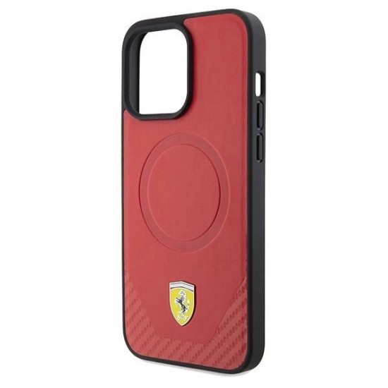 Ferrari Carbon Metal Logo MagSafe case for iPhone 15 Pro - red