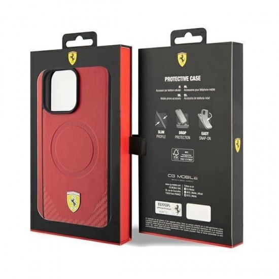 Ferrari Carbon Metal Logo MagSafe case for iPhone 15 Pro - red