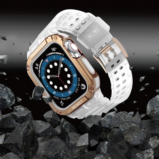 Protect Strap Band for Apple Watch 38/40/41mm Armored Case Strap - Transparent, Rose Gold