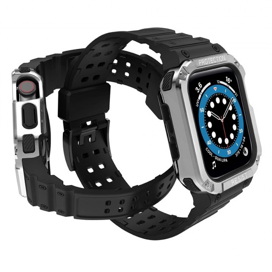 Protect Strap Band for Apple Watch 38/40/41mm Armored Case Strap - Black, Silver
