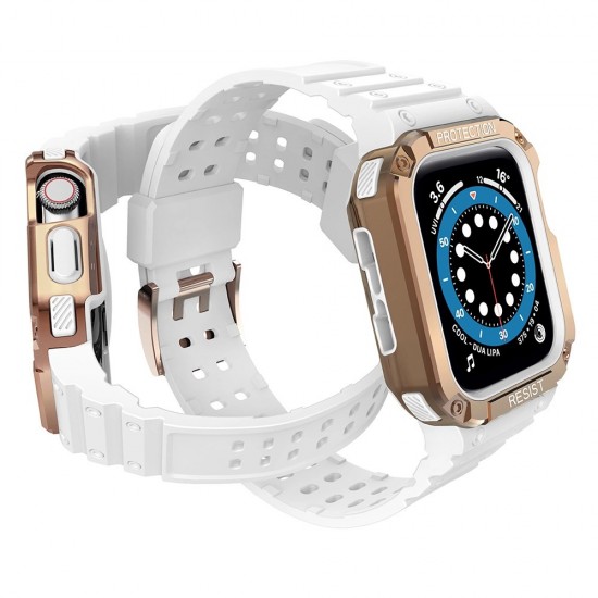 Protect Strap Band for Apple Watch 38/40/41mm Armored Case Strap - White, Rose Gold