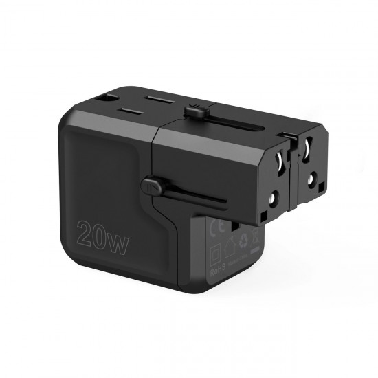 Choetech PD6038 USB-C USB-A PD 20W Travel Charger USA EU UK AU - Black