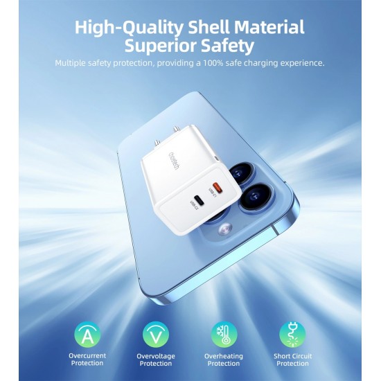 Choetech PD6013 2x USB-C PD 65W GaN wall charger - white