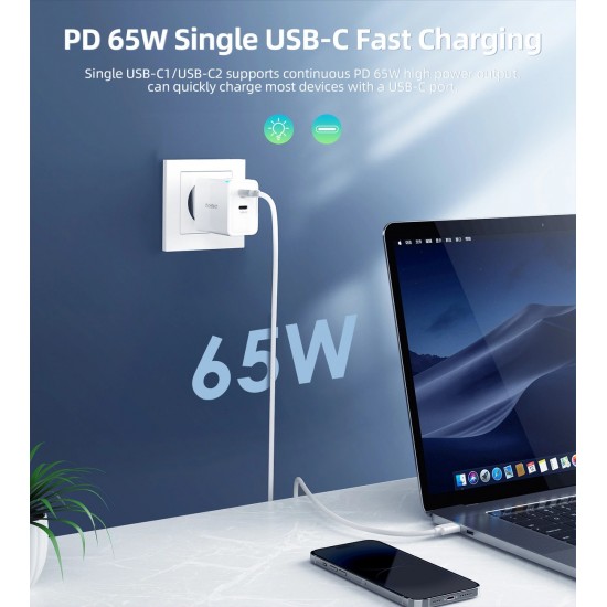 Choetech PD6013 2x USB-C PD 65W GaN wall charger - white
