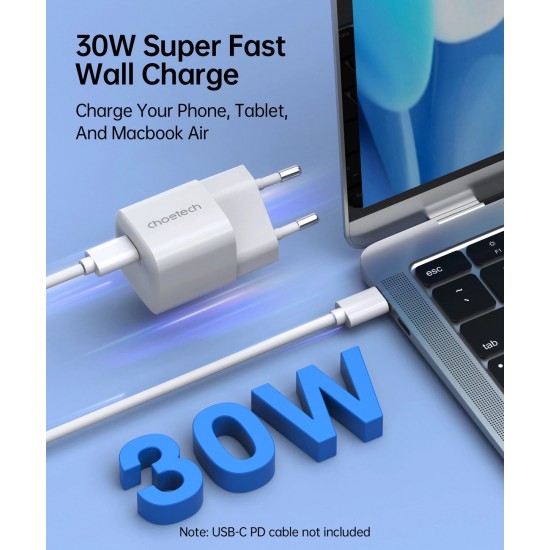 Choetech PD5007 USB-C PD 30W GaN wall charger - white