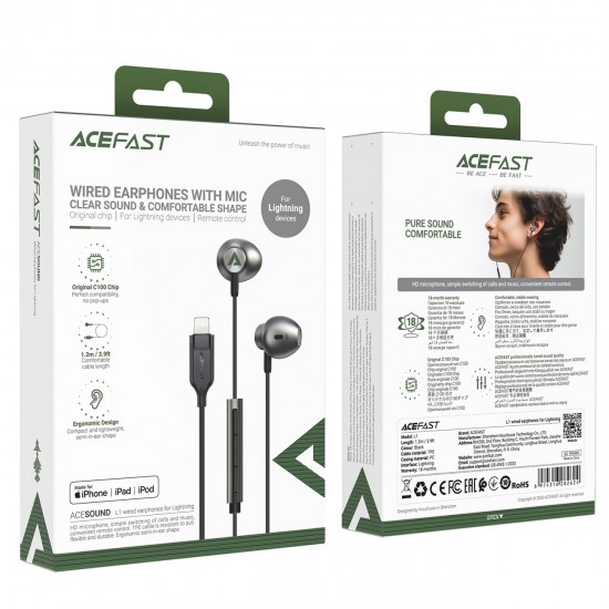 Acefast L1 in-ear headphones with 1.2 m Lightning connector - black