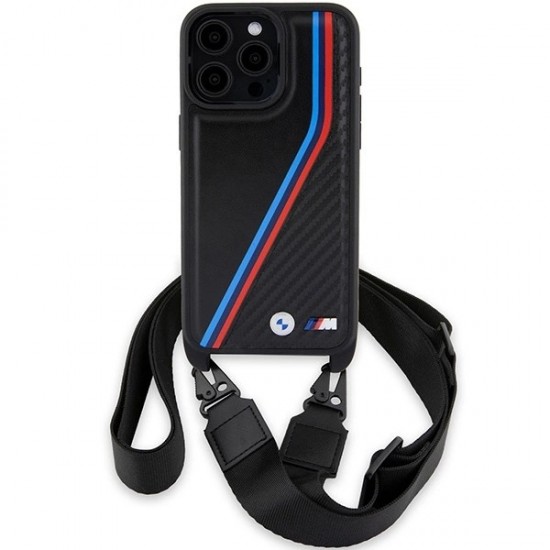 BMW M Edition Carbon Tricolor Lines & Strap case for iPhone 15 Pro - black
