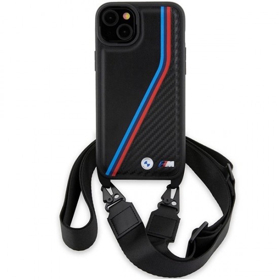 BMW M Edition Carbon Tricolor Lines & Strap case for iPhone 15 Plus / 14 Plus - black