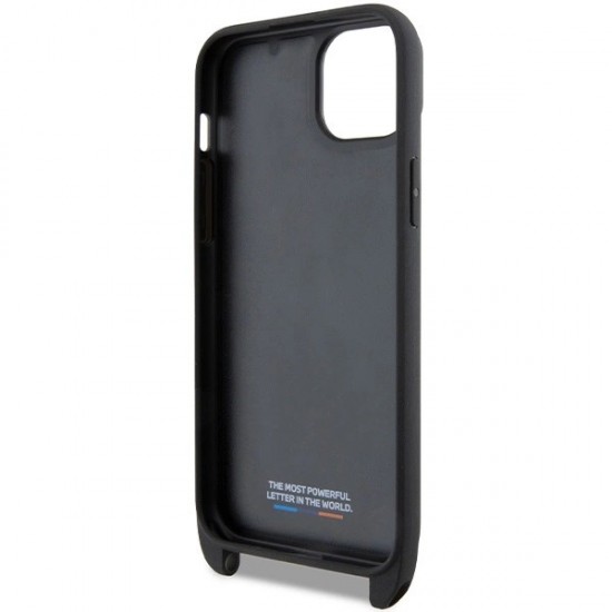 BMW M Edition Carbon Tricolor Lines & Strap case for iPhone 15 Plus / 14 Plus - black