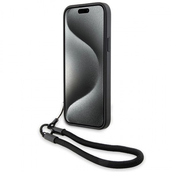 BMW Signature Leather Wordmark Cord case for iPhone 15 Plus / 14 Plus - black