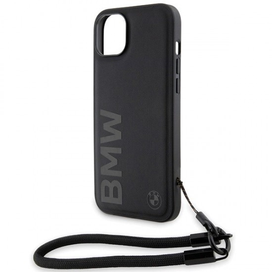 BMW Signature Leather Wordmark Cord case for iPhone 15 Plus / 14 Plus - black