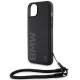BMW Signature Leather Wordmark Cord case for iPhone 15 Plus / 14 Plus - black