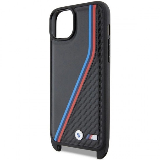 BMW M Edition Carbon Tricolor Lines & Strap case for iPhone 15 / 14 / 13 - black