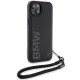 BMW Signature Leather Wordmark Cord Case for iPhone 15/14/13 - Black