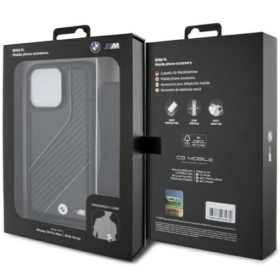 BMW M Edition Carbon Stripe & Strap case for iPhone 15 Pro Max - black