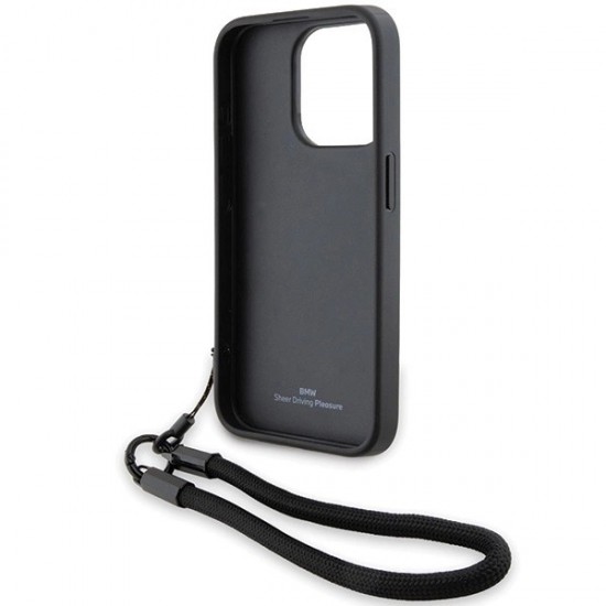 BMW Signature Leather Wordmark Cord case for iPhone 15 Pro Max - black