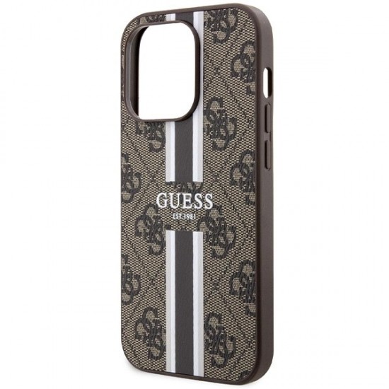 Guess 4G Printed Stripes MagSafe case for iPhone 15 Pro - brown