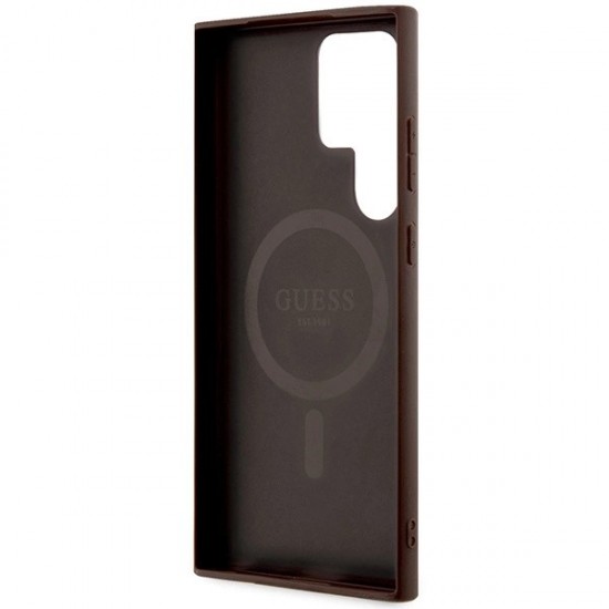 Guess 4G Collection Leather Metal Logo MagSafe Case for Samsung Galaxy S24 Ultra - Brown