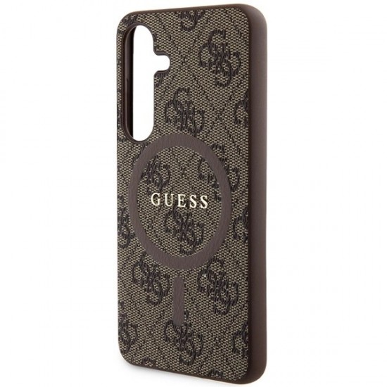 Guess 4G Collection Leather Metal Logo MagSafe Case for Samsung Galaxy S24 - Brown
