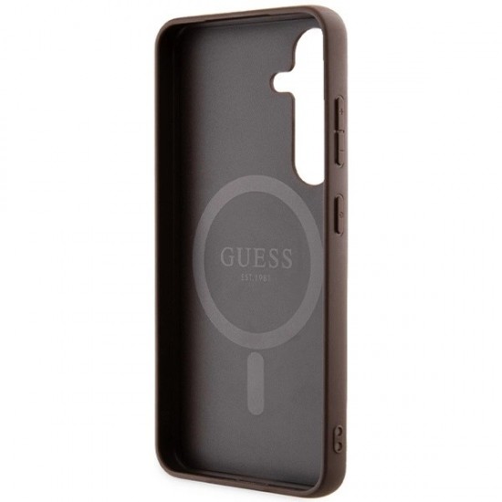 Guess 4G Collection Leather Metal Logo MagSafe Case for Samsung Galaxy S24 - Brown