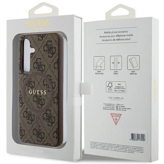 Guess 4G Collection Leather Metal Logo MagSafe Case for Samsung Galaxy S24 - Brown