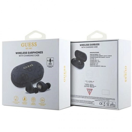 Guess 4G Metal TWS Headphones with ENC Charging Station - Black